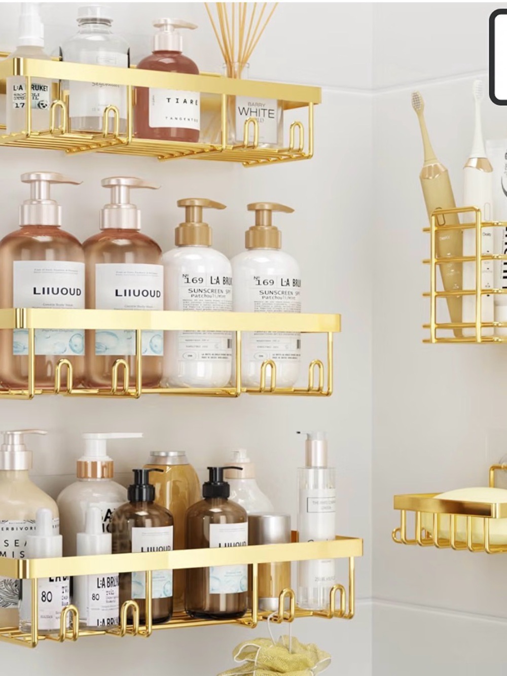 Gold Wall-Mounted Bathroom Shelf Organizer